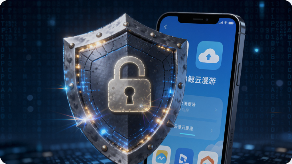 一把发光的盾牌与锁形图标守护着手机中的