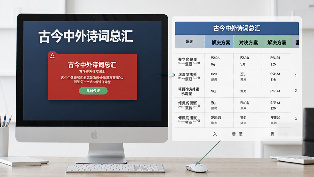 古今中外诗词总汇软件运行故障排查示意图,画面展示电脑屏幕上的错误提示和解决方案对照表,有