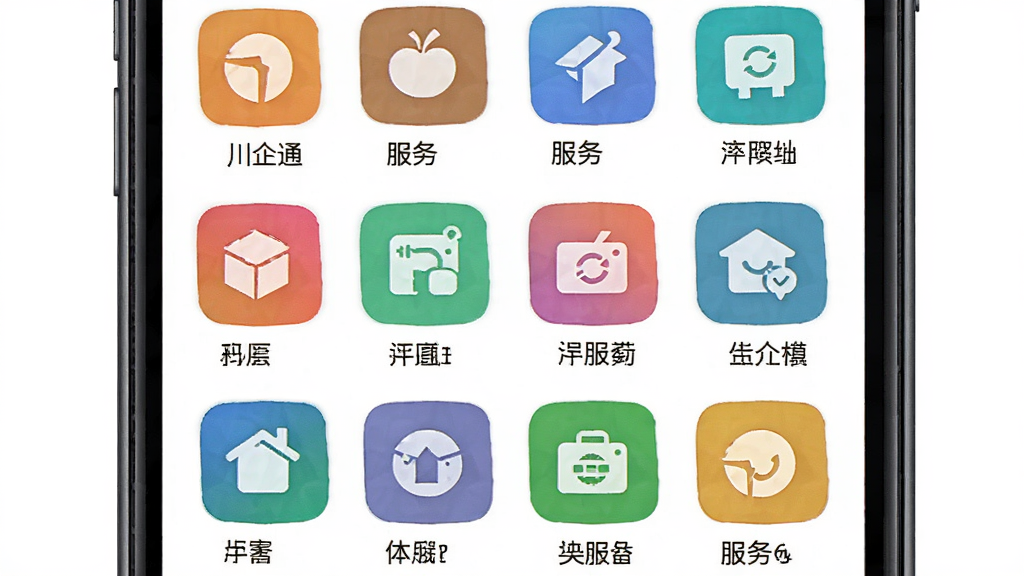 川企通应用内生活服务功能聚合页面,主体为手机屏幕展示多个服务入口图标,布局为网格状排列,排版紧凑,风格为多彩图标设计,细节包含各服务名称与标识,画质清晰干净无多余元素