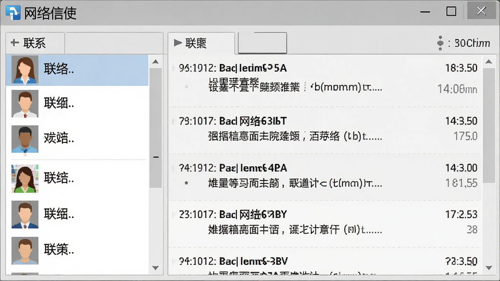 网络信使软件的消息记录管理界面截图,左侧显示联系人列表,右侧展示按时间排列的历史消息,界面顶部有“网络信使”标识,整体风格沉稳专业,背景为浅灰色,画质高清,干净无多余元素