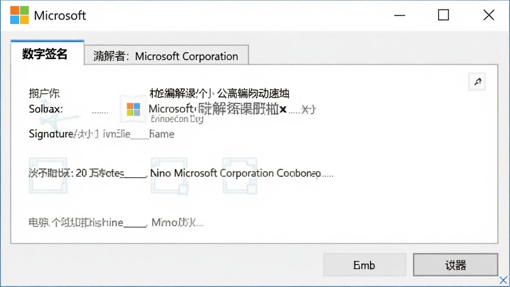 一张展示微软官方编解码器安装包数字签名认证界面的图片,画面主体是一个软件属性窗口,窗口中显示“数字签名”选项卡,签名者名称为 Microsoft Corporation,背景为浅灰色,风格简洁专业,画质清晰,无多余元素
