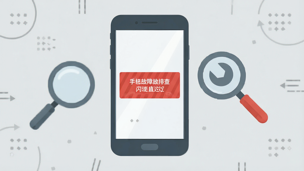 一张手机游戏故障排查示意图,画面展示手机屏幕出现闪退提示,旁边有放大镜和扳手图标,背景为浅灰色,布局为竖版,风格为扁平化插画,细节包括手机边框、错误提示文字、工具图标,画质干净,无多余元素