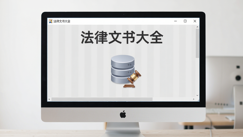 法律文书大全离线使用场景图,画面中软件名称“法律文书大全”显示在窗口标题,布局为单机软件界面,无网络连接图标,排版简洁,风格为浅灰质感,细节上体现本地数据库图标与电脑屏幕,画质干净,无多余元素