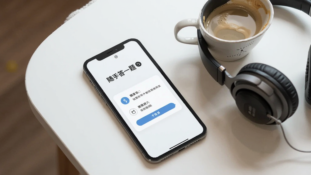 画面中一部手机平放在桌面上,屏幕显示