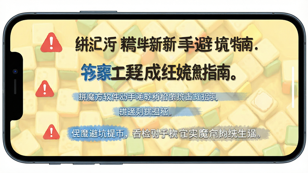 拼魔方软件的新手避坑指南页面,手机屏幕显示文字提示与警告图标,背景为浅黄色,风格友好,细节包含红色警告标识、蓝色提示标签、灰色温馨提示文字,画质清晰,干净无多余元素