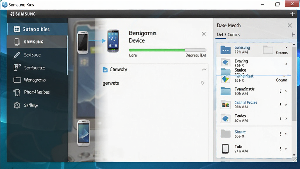 һ��չʾSamsung Kies���������ͼƬ������Ϊ������Ļ����ʾ�������ֻ��������������棬����Ϊ��๦�ܵ��������м��豸��Ϣչʾ�����Ҳ����ݹ�����壬�Ű��������������Ϊ�ִ��Ƽ���UI��ƣ�ϸ�ڰ��������ֻ�����ͼ�ꡢ���ݽ��������ļ������б������ʸ��壬�ɾ����޶���Ԫ��