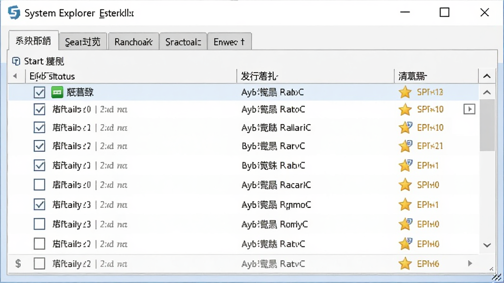 一张 System Explorer 启动项管理界面的图片,主体为启动项列表窗口,布局为上方选项卡与下方条目列表,风格为浅色商务风,细节包含启用状态勾选框、发行商名称、安全评级图标,画质清晰,文字可读,画面干净