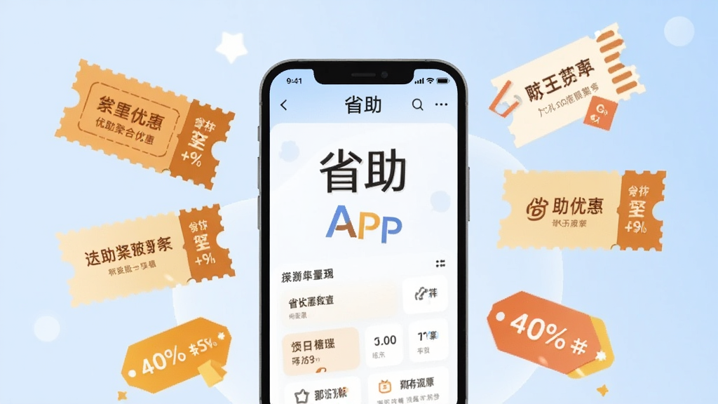 һ�����ʡ�������ŻݾۺϹ��ܵĲ廭��������һ���ֻ���Ļ��ʾʡ��APP���棬��Ļ��ΧƯ���Ÿ����Ż�ȯͼ����ۿ۱�ǩ������Ϊǳ��ɫ���䣬�������������죬ͻ��ʡǮ���⣬���ʸɾ�������������Ԫ�ء�