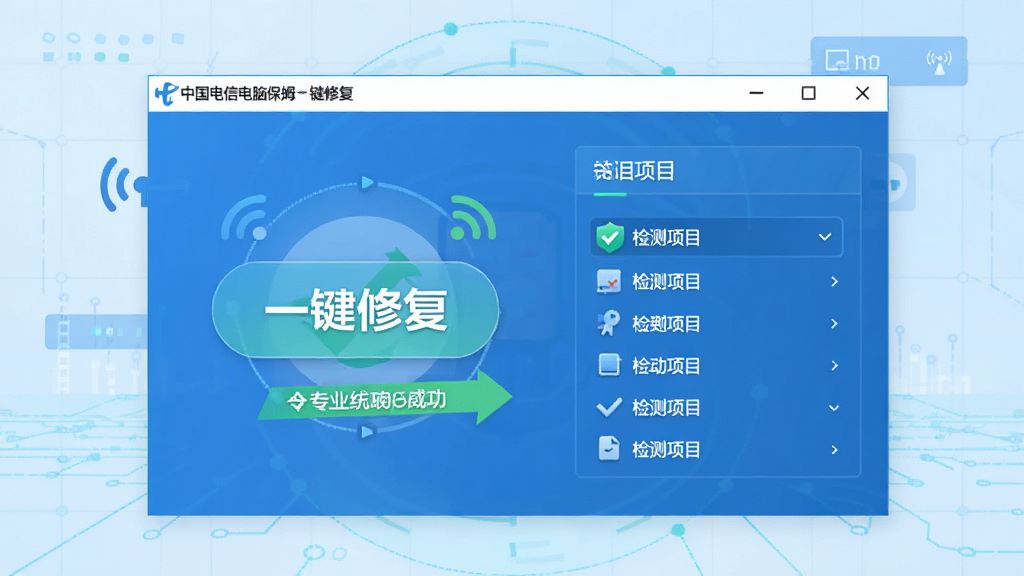 中国电信电脑保姆一键修复功能界面,画面主体为软件窗口显示