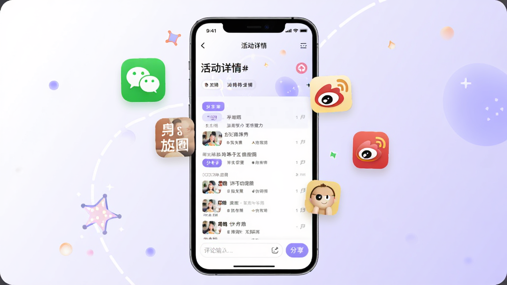���APP�罻�������ܽ��棬�ֻ���Ļ����ʾ�����ҳ���ײ������������ͷ�����ť����Ļ��Ư����΢�š�����Ȧ��΢���ȷ���ͼ�꣬����Ϊ�����İ�ɫ��ǳ��ɫ���䣬�������ִ����������������ʸɾ�����