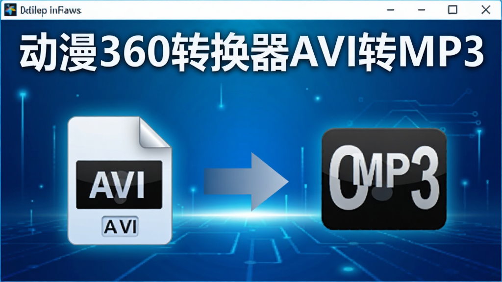 动漫360转换器AVI转MP3功能展示图,画面中AVI视频文件图标通过转换箭头指向MP3音频图标,软件名称
