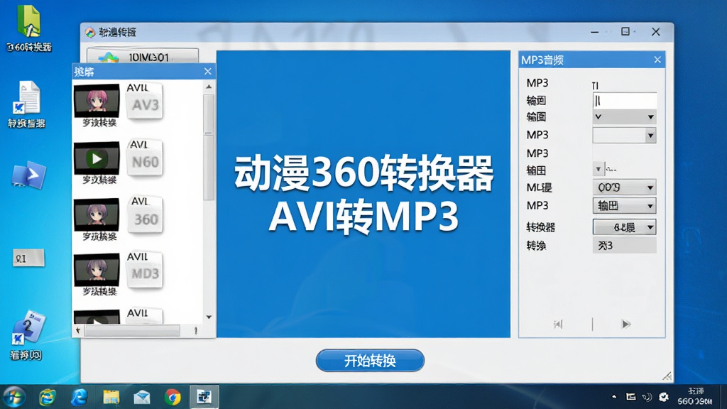 动漫360转换器AVI转MP3软件主界面截图,画面中央展示软件名称