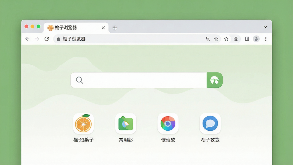 一张展示柚子浏览器干净主页的AI生图,画面主体是浏览器窗口,窗口内显示极简的搜索框和几个常用网站图标,背景为纯色,布局简洁居中,风格清新素雅,细节上地址栏显示“柚子浏览器”标识,画质清晰,干净,无多余元素