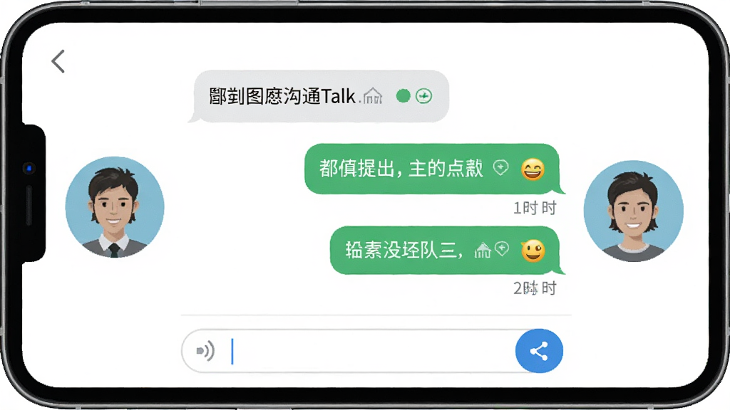 һ��չʾͼ��Talk��ʱ��Ϣ��ͨ���ܵ�ͼƬ����������������ͷ��ֱ�λ���������࣬�м��ǶԻ�����չʾ���ֺͱ�����Ϣ���ײ��������ͷ��Ͱ�ť�����岼�ּ�࣬����������죬ϸ����������Ϣ�Ѷ�״̬�ͷ���ʱ�䣬�����������ɾ��޶���Ԫ��