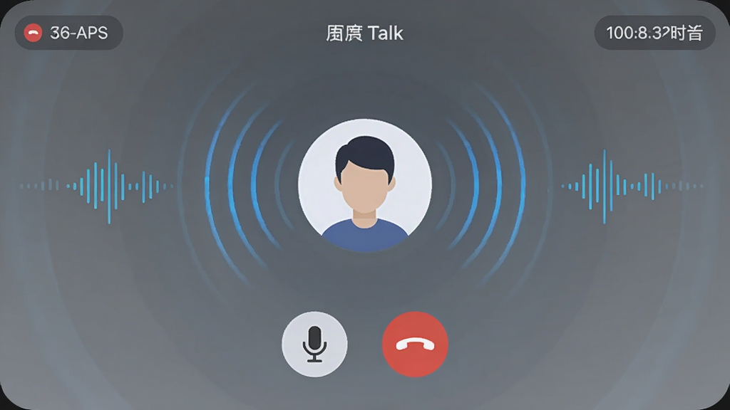һ��չʾͼ��Talk����ͨ�����ܵ�ͼƬ��������һ��Բ��ͷ��λ�����룬ͷ����Χ�в�����ɢЧ����ʾ����ͨ���У��ײ�����˷�͹Ҷϰ�ť�����ڽ�����ʾͨ��ʱ�������岼�ֶԳƣ�����ִ��Ƽ��У�ϸ����������������ͼ�꣬�����������ɾ��޶���Ԫ��