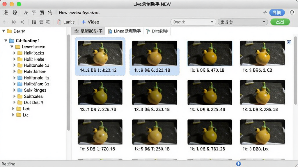 一张小葫芦直播录制助手NEW录制文件管理界面图,主体为软件文件列表页面,左侧是文件夹目录树,右侧是视频文件缩略图列表,布局为经典资源管理器样式,排版清晰,风格为浅灰质感,细节包含文件大小、录制时长、导出按钮等,画面干净,画质高清,无多余元素