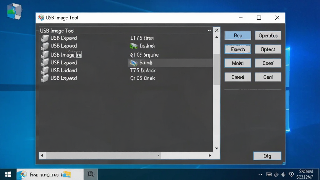 一张展示USB Image Tool软件界面的图片,画面中央是软件主窗口,左侧显示检测到的USB设备列表,右侧是操作按钮区域,背景是整洁的Windows桌面,窗口标题栏显示