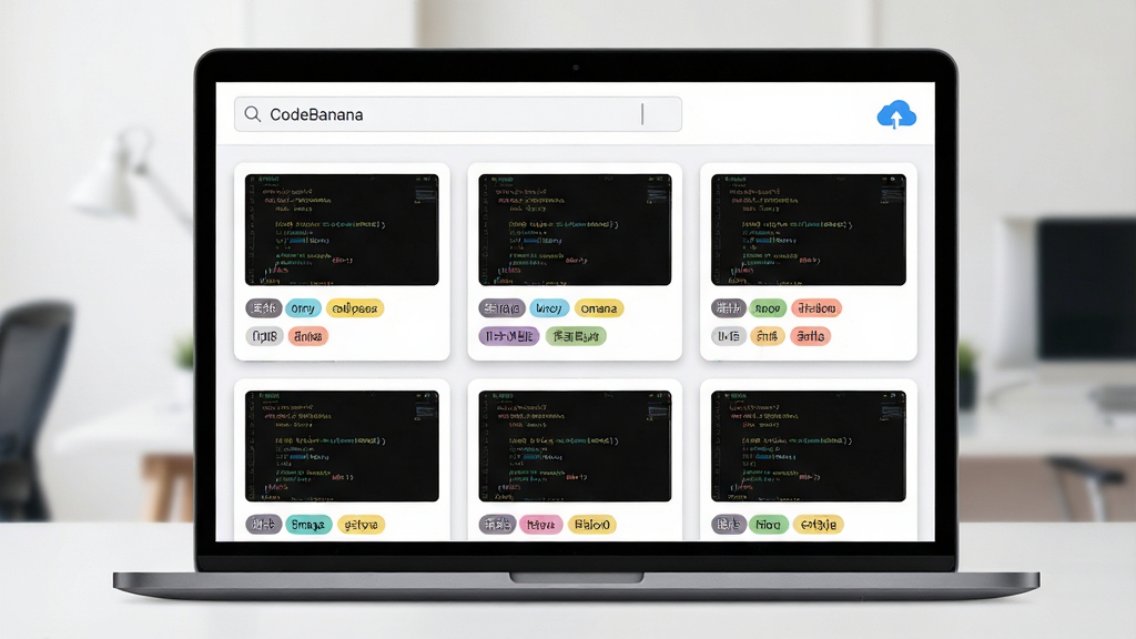 һ��չʾ CodeBanana ����Ƭ���ƹ������ܵĽ���ͼ������Ϊ�ʼǱ�������Ļ�����ӽǣ���Ļ����ʾ��Ƭʽ����Ƭ���б���ÿ�ſ�Ƭ������������ͼ���ǩ��������������\