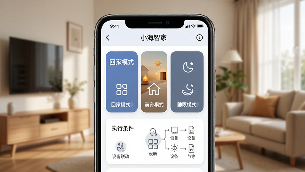 ����������һ���ֻ�����Ļ����ʾ��С���Ǽҡ������༭���棬�С��ؼ�ģʽ�������ģʽ����˯��ģʽ���ȳ�����Ƭ����������ܰ�ļҾӻ��������Ϊ�ִ���Լ��ϸ�ڰ�������ͼ�ꡢִ���������豸����ʾ��ͼ�����ʸ��壬�ɾ����޶���Ԫ��