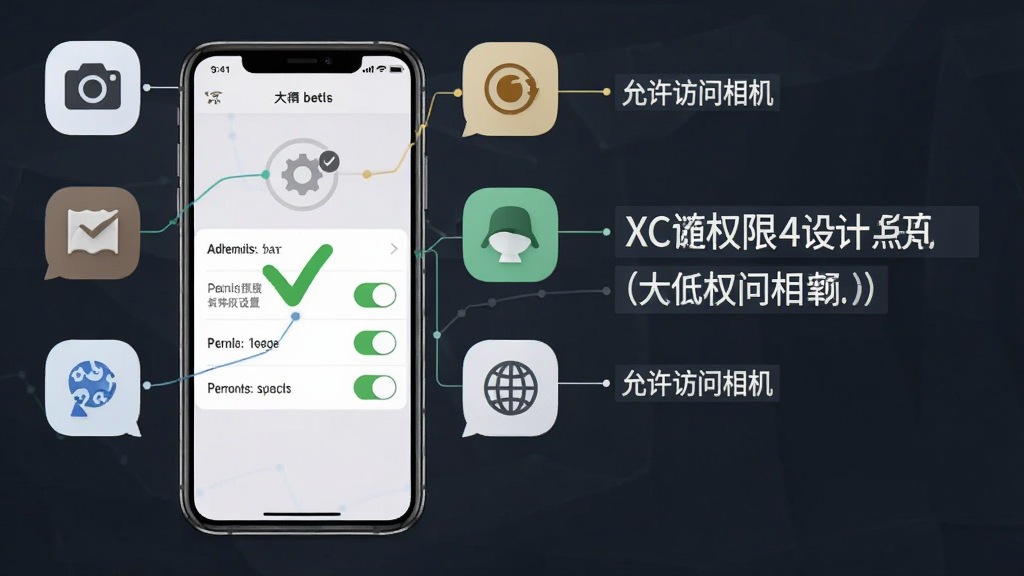 ����Ϊһ���ֻ���ʾXC��ʦȨ�����ý��棬�Ա��й�ѡ��Ǻ���ʾͼ�ꣻ����Ϊ�ֻ���Ļ���У���Χ����Ȩ��ͼ�꣨������洢�����磩���Ű�Ϊ����ֻ��Ҳ����ֱ�ע�����Ϊ��Ϣͼ�����ϸ�ڰ���Ȩ�޿���״̬����ʾ���֡������������������������Ϊ���塢�ɾ����޶���Ԫ��