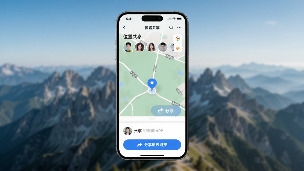 ������������ֻ��APP��λ�ù������棬��Ļ����ʾ��ͼ��һ����ɫ��λ���һ��������ť������Ϊ�ֻ����У�������ģ����ɽ���羰�����Ϊдʵ�Ƽ��磬ϸ�ڰ���