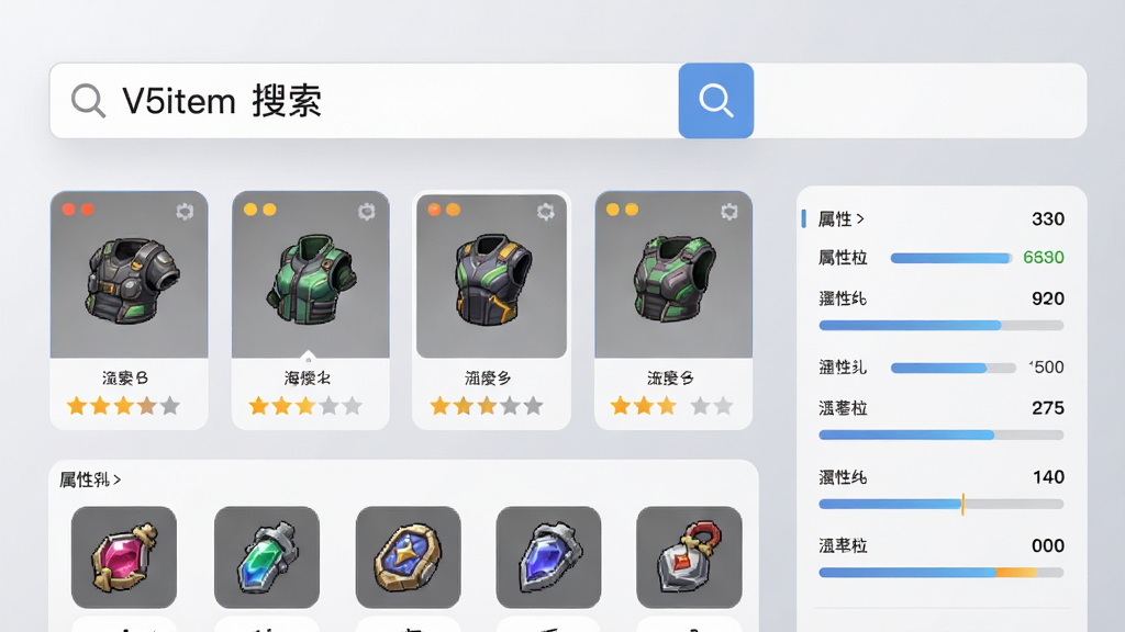���������ͼ�������������������ʾ��V5item ���������·�����װ����Ƭ�͵���ͼ�꣬�Ҳ�չʾ������ֵ��壬����Ϊǳ��ɫ���䣬����Ϊ���½ṹ���Ű���룬���Ϊ�ִ���Լ��ϸ�ڰ����Ǽ����ֺ���ֵ�������ʸ��壬�ɾ����޶���Ԫ��