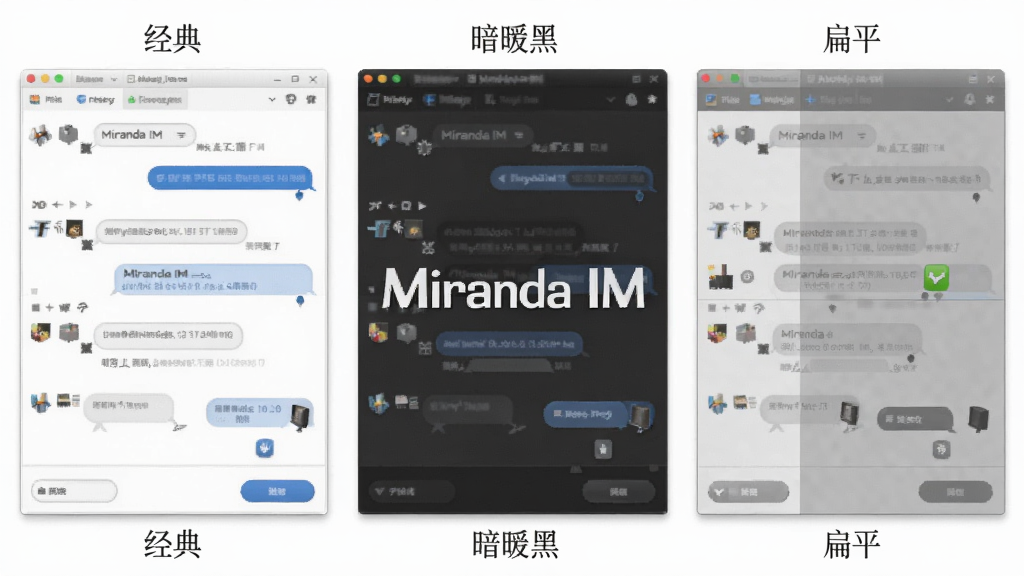 һ��չʾ Miranda IM ���涨�ƹ��ܵ�ͼƬ�������в�����ʾ���ֲ�ͬ�������촰��Ƥ�����ֱ��ע