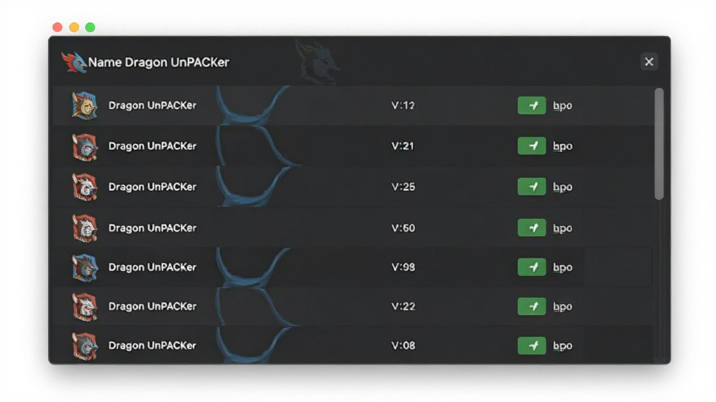 Dragon UnPACKer 插件管理界面图,主体为插件列表窗口,布局为居中弹窗形式,排版简洁,风格为技术管理界面,细节包含插件名称、版本与启用状态,画质清晰干净无多余元素