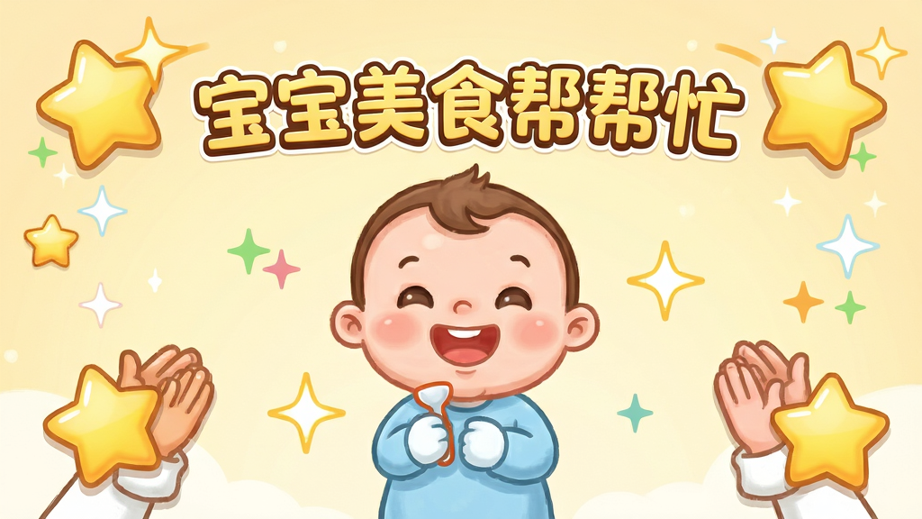 宝宝美食帮帮忙 美食完成庆祝界面 星星闪烁掌声鼓励 卡通风格 布局居中 排版简洁 风格欢快 细节温馨 画质清晰 干净 无多余元素