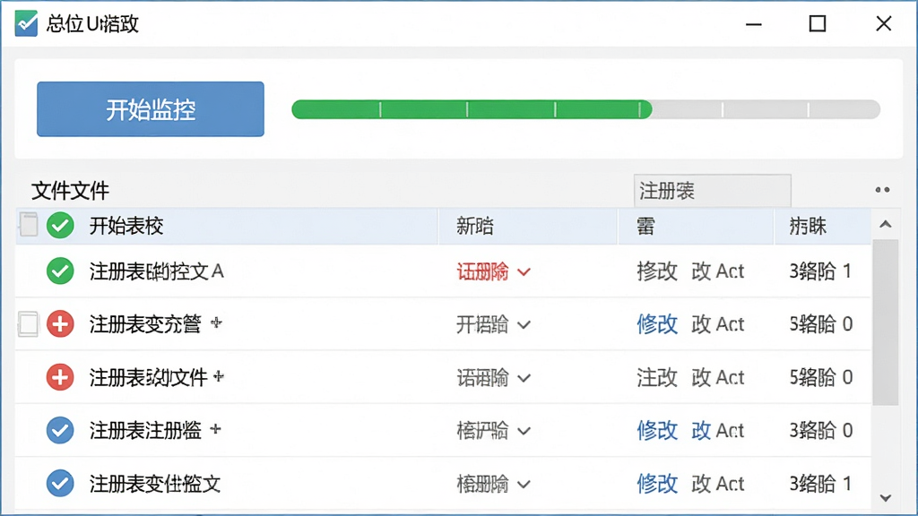 Total Uninstall ��װ��ع���ʾ��ͼ������Ϊ���������壬����Ϊ���½ṹ���Ϸ���ʾ����ʼ��ء���ť�����ָʾ���·����б���ʽչʾ�ļ���ע����仯��Ŀ���Ű����������Ϊ��ƽ������磬ϸ�ڰ�����ɫ������ǡ���ɫɾ����ǡ���ɫ�޸ı�ǣ�����Ϊ���塢�ɾ����޶���Ԫ��