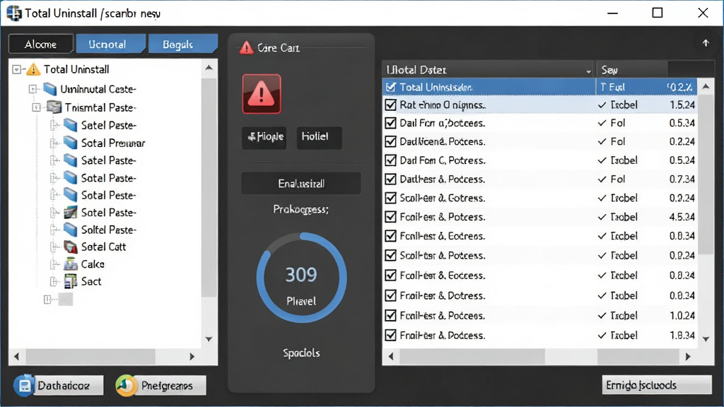 Total Uninstall ǿ��ж��ɨ�������棬����Ϊ�������ڣ�����Ϊ�������Ŀ¼���Ҳ���ϸ��Ŀ�б����Ű���գ����Ϊרҵ���߷磬ϸ�ڰ�����ɫ����ͼ�ꡢ��ѡ��ɨ����Ȼ�������Ϊ���塢�ɾ����޶���Ԫ��