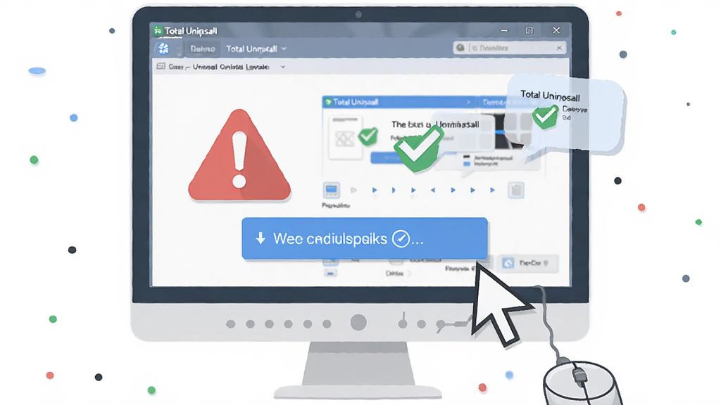 Total Uninstall ʹ�ü���ʾ��ͼ������Ϊ������Ļ�����ָ�룬����Ϊ���й�ͼ����Ļ��ʾTotal Uninstall��������ʾ���ݣ��Ű��࣬���Ϊ��ƽ�廭�磬ϸ�ڰ�����ɫ�����־����ɫ��ʾ����ɫ�Թ�������Ϊ���塢�ɾ����޶���Ԫ��