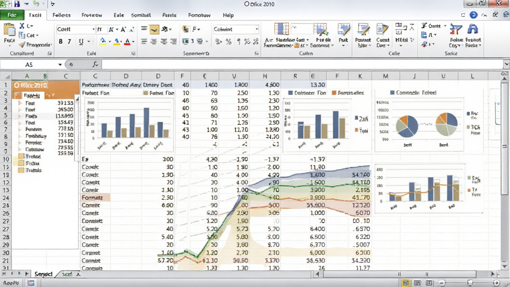 一张展示 Office 2010 个人版 Excel 数据表格的图片,主体为电子表格界面,布局为网格状数据区域,排版包含图表和迷你图,风格为现代办公写实,细节包括数据透视表字段列表和条件格式色阶,画质清晰,干净,无多余元素。