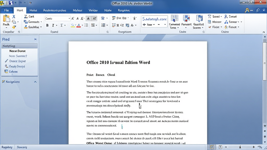 一张展示 Office 2010 个人版 Word 文档编辑界面的图片,主体为电脑屏幕上的文档窗口,布局为居中显示,排版呈现清晰的段落和标题样式,风格为干净简约的软件截图风,细节包括 Ribbon 菜单、导航窗格和光标位置,画质清晰,干净,无多余元素。