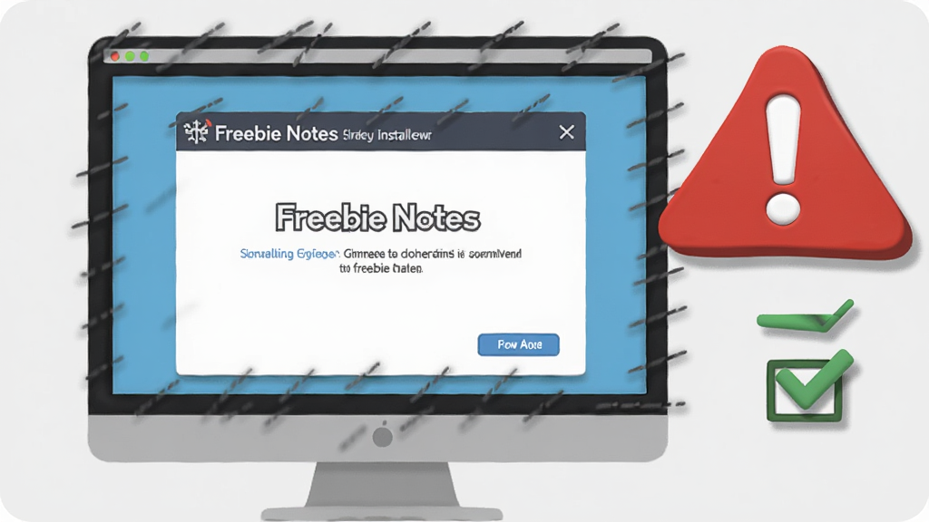 һ��չʾFreebie Notes���ְ�װע�������ͼƬ�������е�����Ļ����ʾ��װ�򵼽��棬�Ա���һ����ɫ��ʾͼ��͹�ѡ�򣬱���Ϊǳ��ɫ�����Ϊ��ƽ����Ϣͼ�廭��ϸ�ڰ�����ʾͼ�������к͹�ѡ�����Ӱ�����ʸ��壬�ɾ����޶���Ԫ��