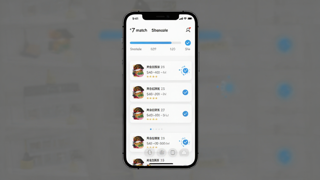 A7match智能匹配功能展示图,主体为手机界面中显示匹配进度条和多个匹配结果卡片,布局为纵向列表排列,排版清晰有序,风格简约扁平化,细节包含动态加载动画和勾选图标,画质清晰干净无多余元素。