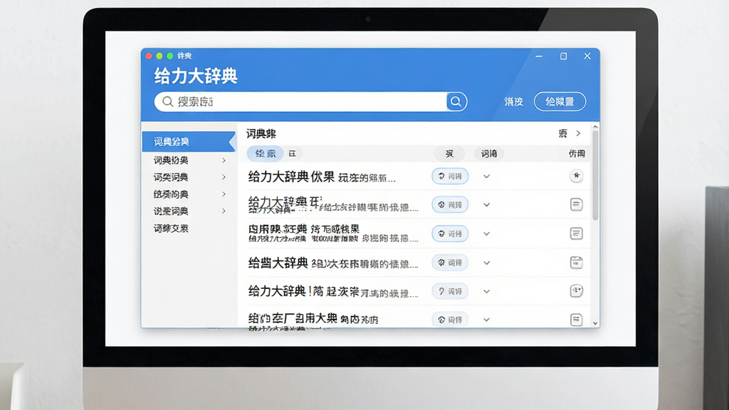一张展示给力大辞典软件主界面的图片,主体是电脑屏幕中打开的