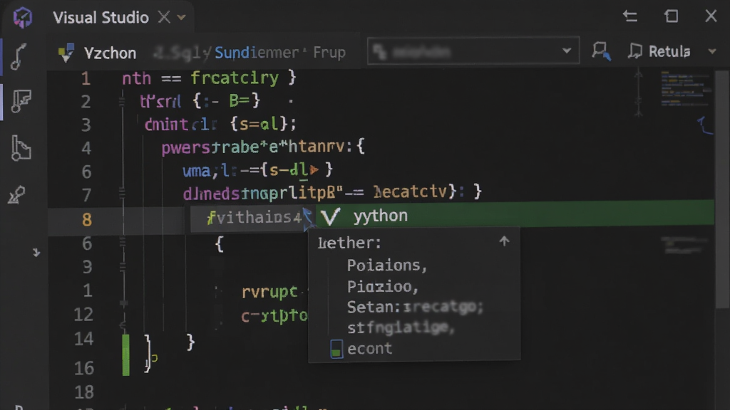 һ�� Visual Studio Code �༭����дͼ������۽�����༭������ʾ��ɫ�﷨������ Python ���룬��괦�������ܲ�ȫ�����б�����������ɫ���⣬���ּ�࣬���Ƽ��У������������ɾ��޶���Ԫ��
