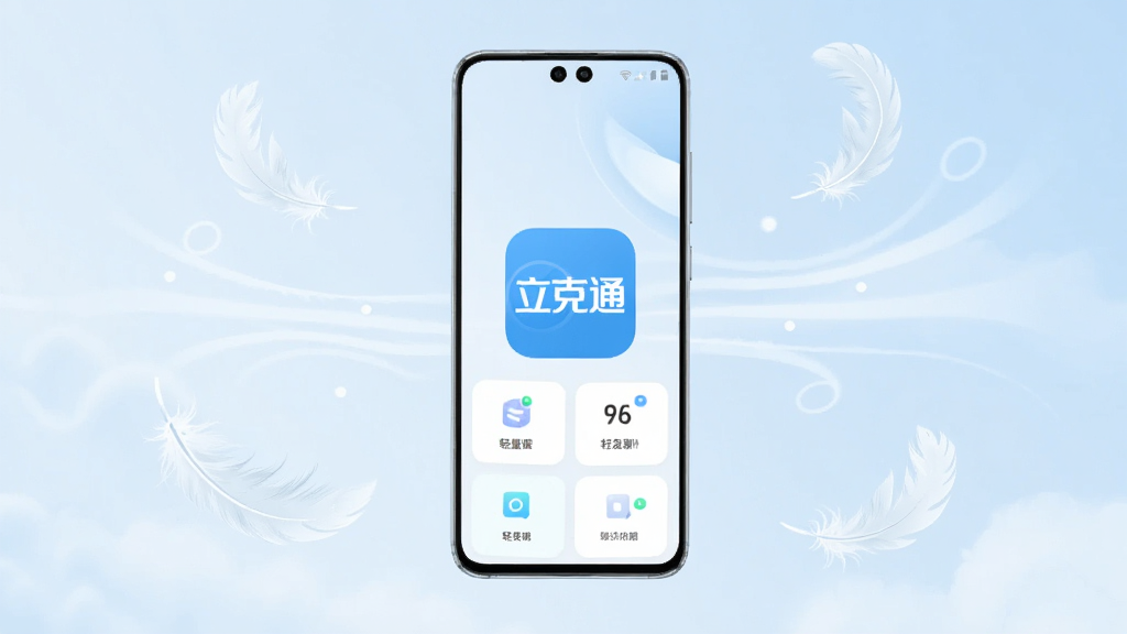 一部安卓手机悬浮在浅蓝色背景中,手机屏幕显示