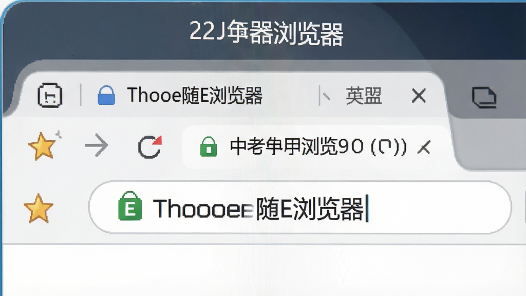 Thooe随E浏览器界面布局特写,画面展示浏览器顶部工具栏和标签页区域,布局为横向排列,风格扁平化设计,细节包括地址栏、收藏星标、菜单按钮,文字标注“Thooe随E浏览器”,画质清晰,干净,无多余元素
