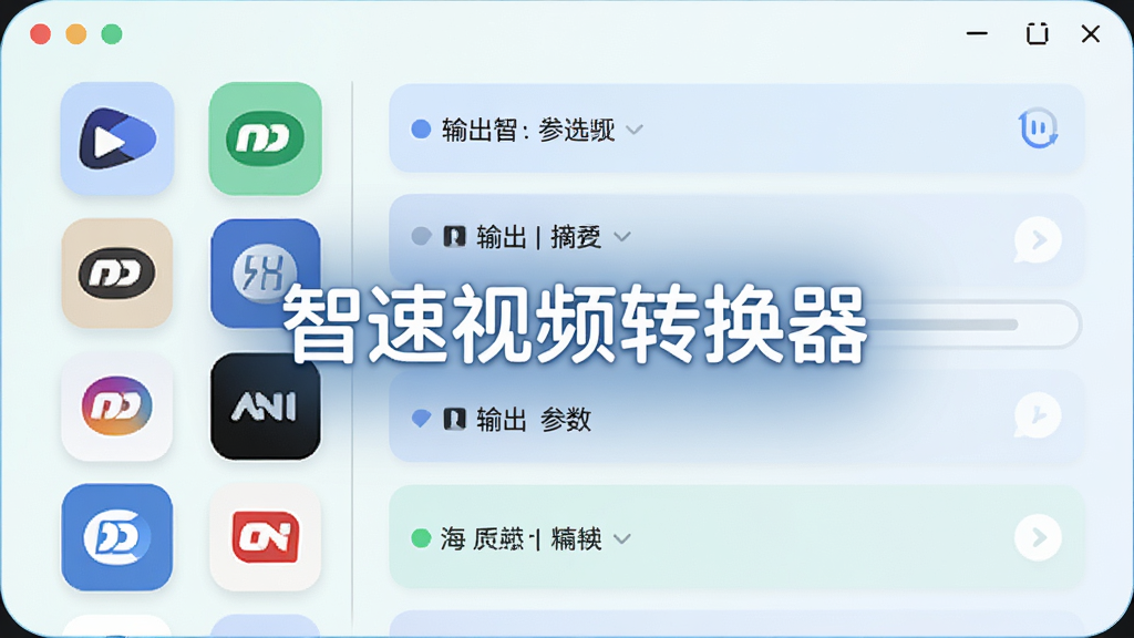 软件预设方案选择界面,左侧列出设备品牌图标,右侧显示对应的输出参数摘要,画面中央有“智速视频转换器”字样,整体采用柔和圆角设计,清新浅色风格,高清画质