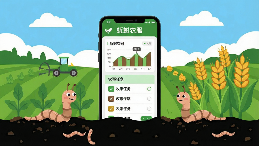 һ��չʾ�ִ�ũҵ�Ƽ��еĲ廭������������һ�������ֻ�����Ļ����ʾ�š����ũ������Ӧ�ý��棬�����а�����������ͼ����ũ�������б����ֻ���Χ��������ɫ��ũ���������Ŀ�ͨ�����Լ�������ũ������ֲ������ĶԳƹ�ͼ���Ϸ���������ƣ��·��Ƿ��ֵĺ����ء����Ϊ��ƽ��ʸ���廭��ɫ����������������ɫ����ɫΪ��ɫ����ϸ����Ҫ���ֳ�����������л��Ԫ�أ������������ɾ����࣬�޶�������Ԫ�أ��ʺ���Ϊ��������վ��������ͼ��