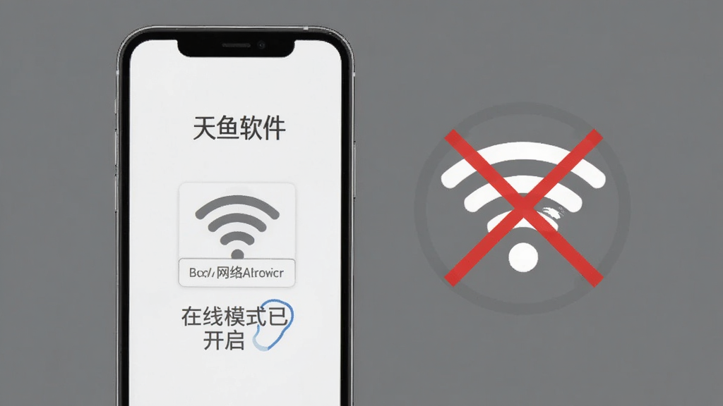 天鱼软件在无网络环境下正常运行的示意图,手机屏幕显示离线模式已开启,背景为灰色调,画面中有WiFi信号图标被划掉的标记,风格简约,画质干净