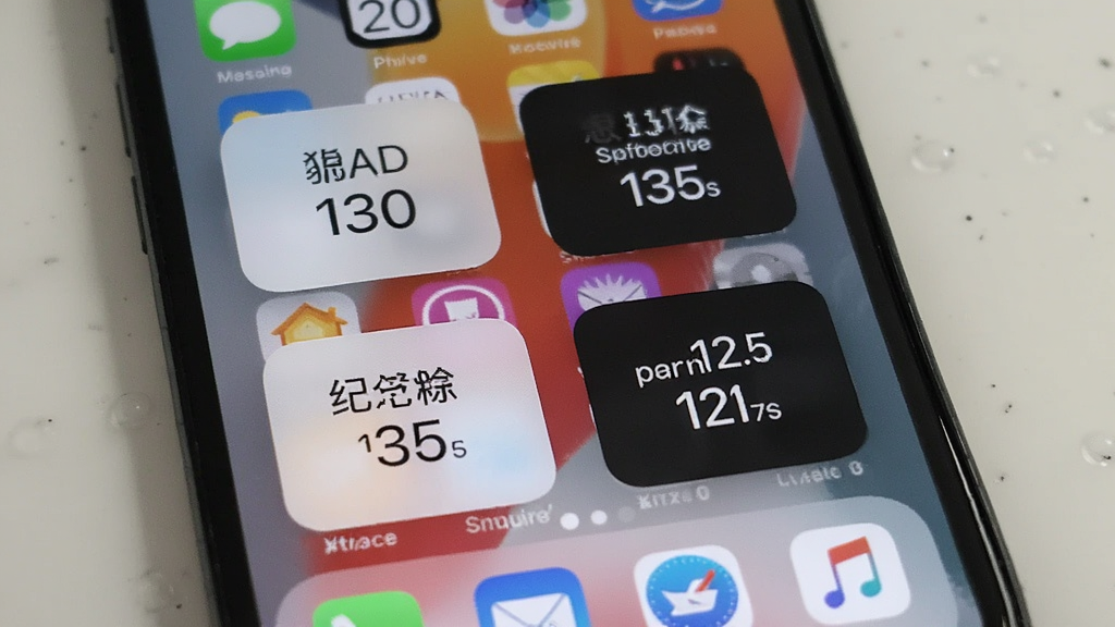 纪念计时桌面小组件展示,手机主屏幕上排列着多个不同尺寸的小组件,显示纪念日名称和剩余天数,背景为手机壁纸与图标,风格真实自然,画质清晰干净无多余元素