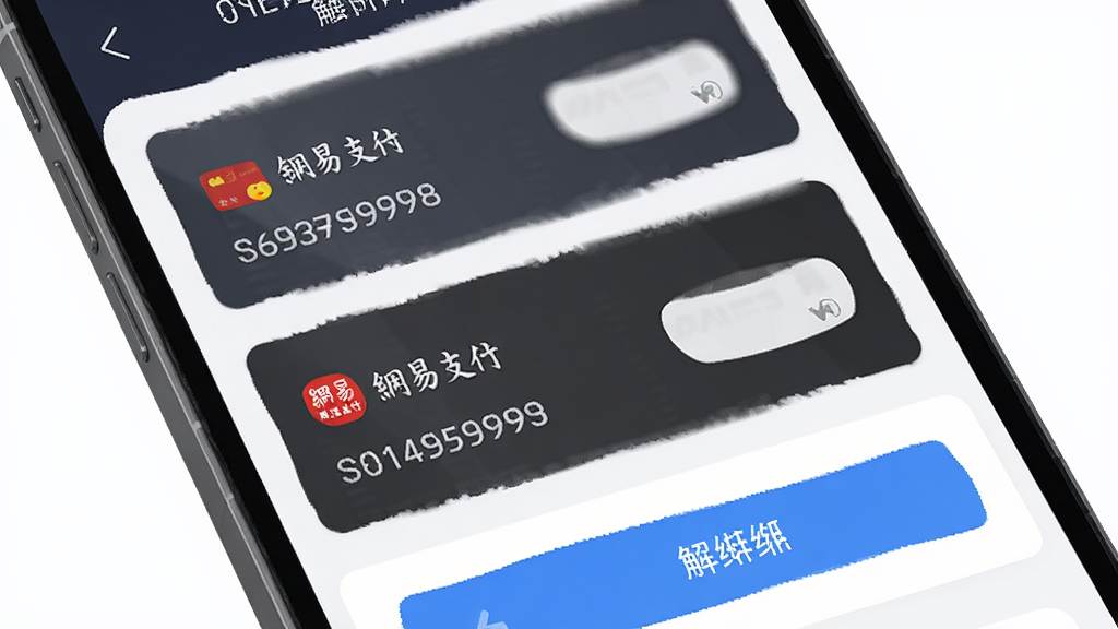 网易支付App银行卡管理页面截图风格示意图,主体为手机屏幕显示银行卡列表与解绑按钮,布局为纵向卡片排列,排版简洁,风格为现代金融应用界面,细节包含卡号尾号、银行图标、解绑文字按钮,画质清晰干净无多余元素