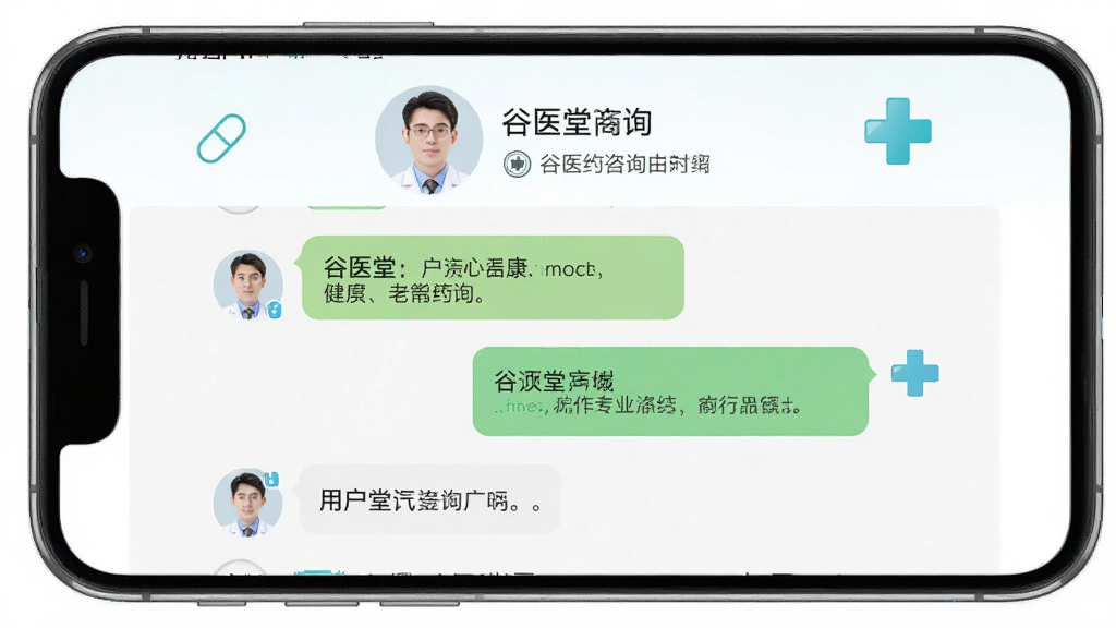 ��ҽ���̳�APP����ҩʦ��ѯ���棬�ֻ���Ļ��ʾ����Ի������Ϊ�û����ʣ��Ҳ�Ϊҩʦרҵ�ظ���ҳ�涥����ҩʦͷ������ʱ�ʶ�����Ϊ����ǳɫϵ��ϸ�ڰ���ҩ��ͼ��ͽ���ʮ�ֱ�־�������������������࣬�޶���װ��Ԫ��