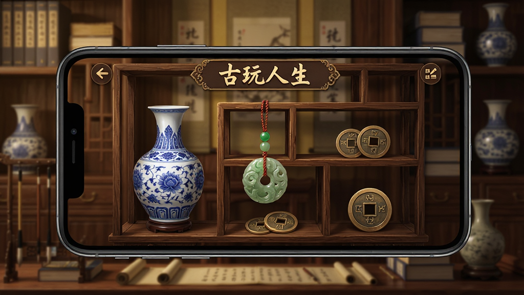 画面中央是一部智能手机,手机屏幕上显示着一款名为