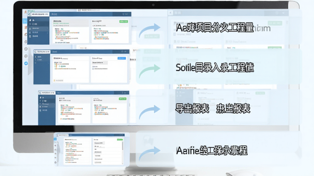 计价优软件操作教程示意图,主体为电脑屏幕展示软件操作步骤,布局为分步截图与文字说明,排版为从上到下依次排列,风格为清新浅色教程风,细节包括新建项目、录入工程量、导出报表等步骤,画质高清,画面干净无多余元素