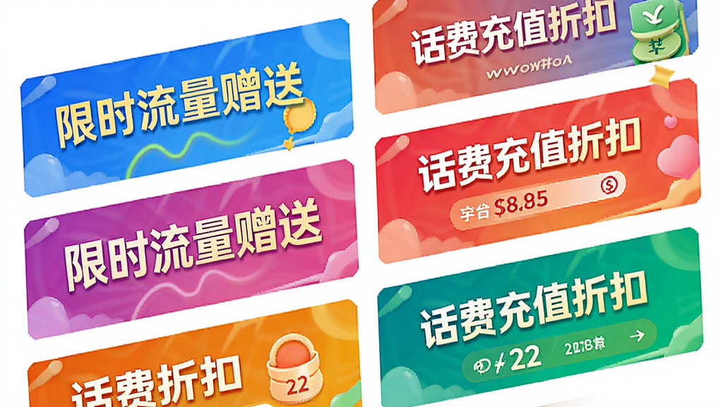 中国移动伴侣优惠活动聚合页面,画面中展示多个活动横幅,横幅上标注“限时流量赠送”“话费充值折扣”等文字,色彩鲜明,排版错落有致,背景为纯白色,风格活泼明快,细节清晰,画质高清,干净无多余元素