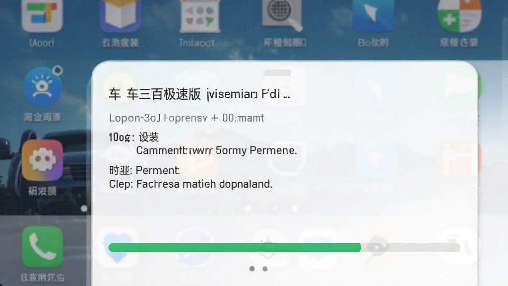 车三百极速版在安卓手机上的安装界面截图,显示权限开启提示与安装进度条,背景为手机桌面,风格写实清晰,画质干净,无多余元素
